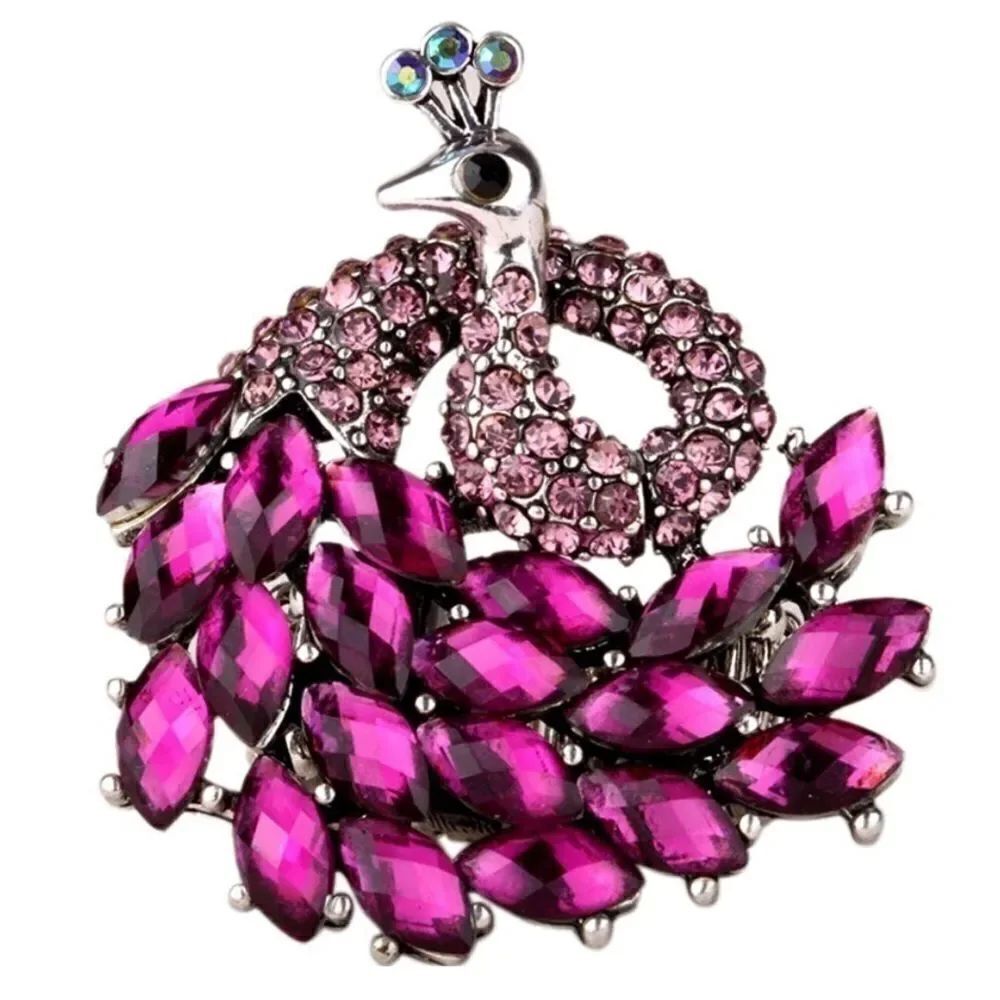 Antique Silver and Pink Sapphire Crystal Peacock Stretch Statement Ring